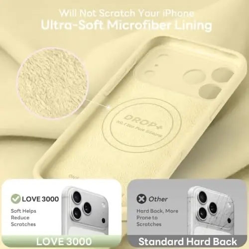 LOVE 3000 Magnetic for iPhone 18 Pro Max Case Silicone, Creamy Yellow | Compatible with Magsafe, Camera Protection, Soft Microfiber Lining, Slim Shockproof Protective Case for iPhone 18 Pro Max - 6