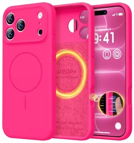LOVE 3000 Magnetic for iPhone 18 Pro Max Case Silicone, Hot Pink | Compatible with Magsafe, Camera Protection, Soft Microfiber Lining, Slim Shockproof Protective Case for iPhone 18 Pro Max - 1