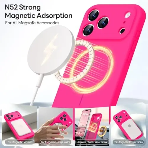 LOVE 3000 Magnetic for iPhone 18 Pro Max Case Silicone, Hot Pink | Compatible with Magsafe, Camera Protection, Soft Microfiber Lining, Slim Shockproof Protective Case for iPhone 18 Pro Max - 3