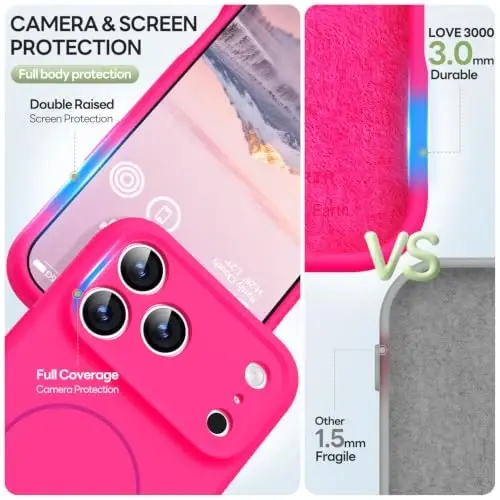 LOVE 3000 Magnetic for iPhone 18 Pro Max Case Silicone, Hot Pink | Compatible with Magsafe, Camera Protection, Soft Microfiber Lining, Slim Shockproof Protective Case for iPhone 18 Pro Max - 5
