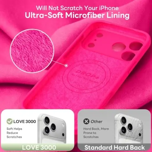 LOVE 3000 Magnetic for iPhone 18 Pro Max Case Silicone, Hot Pink | Compatible with Magsafe, Camera Protection, Soft Microfiber Lining, Slim Shockproof Protective Case for iPhone 18 Pro Max - 6