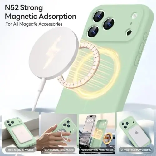 LOVE 3000 Magnetic for iPhone 18 Pro Max Case Silicone, Matcha | Compatible with Magsafe, Camera Protection, Soft Microfiber Lining, Slim Shockproof Protective Case for iPhone 18 Pro Max - 3