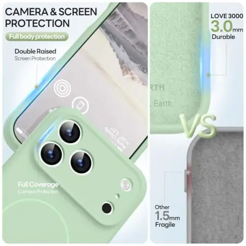 LOVE 3000 Magnetic for iPhone 18 Pro Max Case Silicone, Matcha | Compatible with Magsafe, Camera Protection, Soft Microfiber Lining, Slim Shockproof Protective Case for iPhone 18 Pro Max - 5