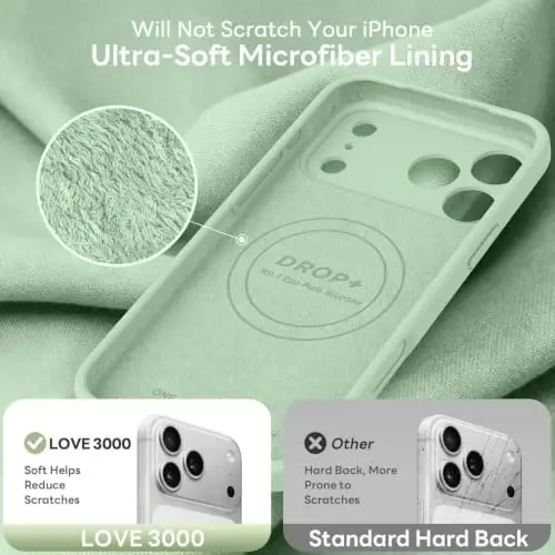 LOVE 3000 Magnetic for iPhone 18 Pro Max Case Silicone, Matcha | Compatible with Magsafe, Camera Protection, Soft Microfiber Lining, Slim Shockproof Protective Case for iPhone 18 Pro Max - 6