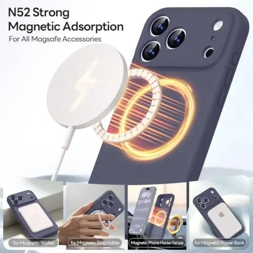 LOVE 3000 Magnetic for iPhone 18 Pro Max Case Silicone, Navy Blue | Compatible with Magsafe, Camera Protection, Soft Microfiber Lining, Slim Shockproof Protective Case for iPhone 18 Pro Max - 3