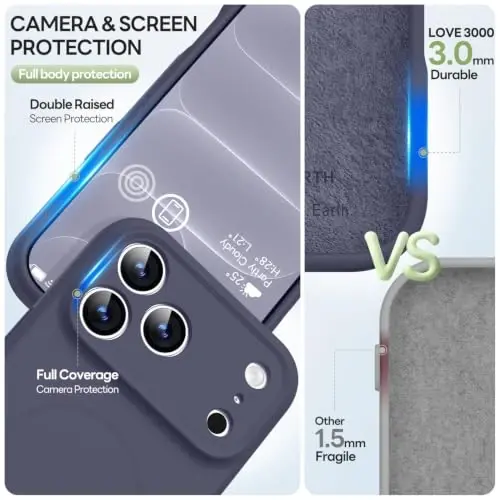 LOVE 3000 Magnetic for iPhone 18 Pro Max Case Silicone, Navy Blue | Compatible with Magsafe, Camera Protection, Soft Microfiber Lining, Slim Shockproof Protective Case for iPhone 18 Pro Max - 5