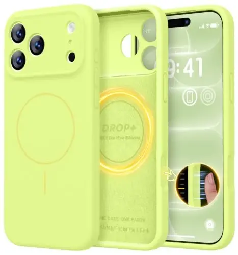 LOVE 3000 Magnetic for iPhone 18 Pro Max Case Silicone, Neon Yellow | Compatible with Magsafe, Camera Protection, Soft Microfiber Lining, Slim Shockproof Protective Case for iPhone 18 Pro Max - 1