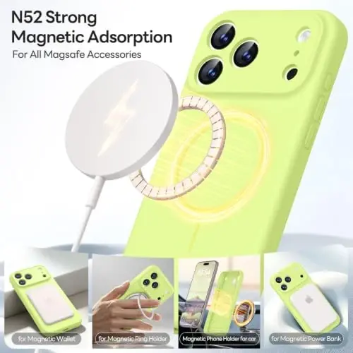LOVE 3000 Magnetic for iPhone 18 Pro Max Case Silicone, Neon Yellow | Compatible with Magsafe, Camera Protection, Soft Microfiber Lining, Slim Shockproof Protective Case for iPhone 18 Pro Max - 3