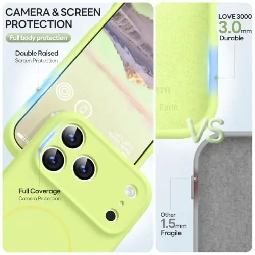LOVE 3000 Magnetic for iPhone 18 Pro Max Case Silicone, Neon Yellow | Compatible with Magsafe, Camera Protection, Soft Microfiber Lining, Slim Shockproof Protective Case for iPhone 18 Pro Max - 5