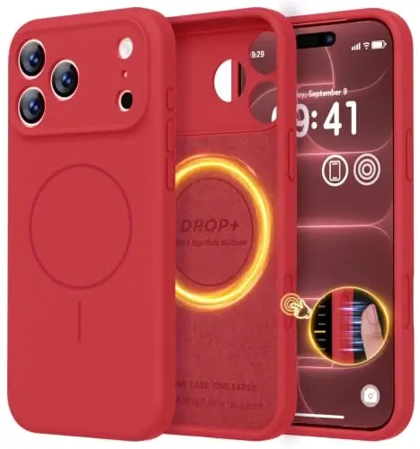 LOVE 3000 Magnetic for iPhone 18 Pro Max Case Silicone, Red | Compatible with Magsafe, Camera Protection, Soft Microfiber Lining, Slim Shockproof Protective Case for iPhone 18 Pro Max - 1