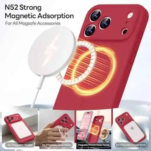 LOVE 3000 Magnetic for iPhone 18 Pro Max Case Silicone, Red | Compatible with Magsafe, Camera Protection, Soft Microfiber Lining, Slim Shockproof Protective Case for iPhone 18 Pro Max - 3