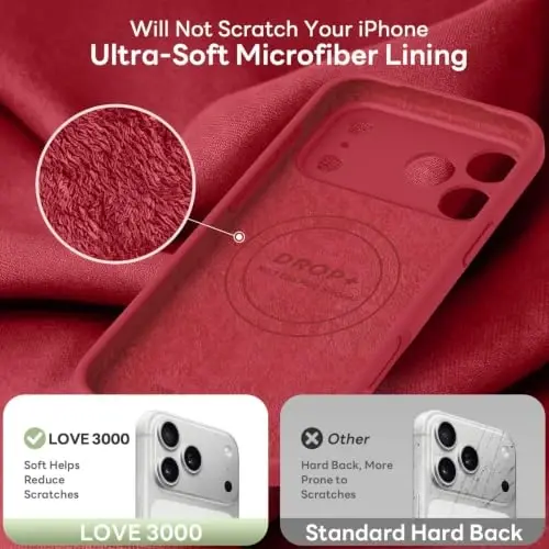 LOVE 3000 Magnetic for iPhone 18 Pro Max Case Silicone, Red | Compatible with Magsafe, Camera Protection, Soft Microfiber Lining, Slim Shockproof Protective Case for iPhone 18 Pro Max - 6