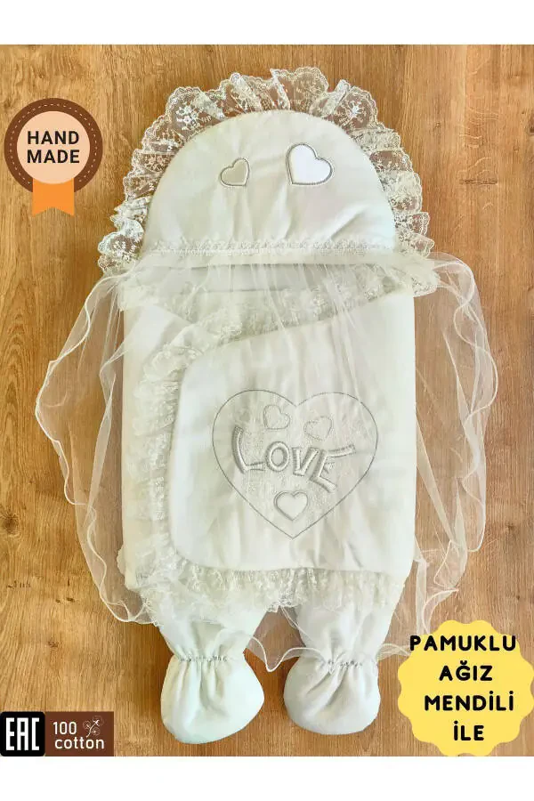 Love Lace Footed Baby Swaddle, Footed Baby Swaddle Blanket, Hospital Discharge Swaddle - 1