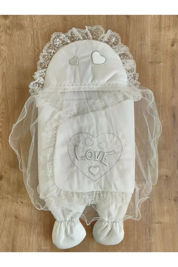 Love Lace Footed Baby Swaddle, Footed Baby Swaddle Blanket, Hospital Discharge Swaddle - 2