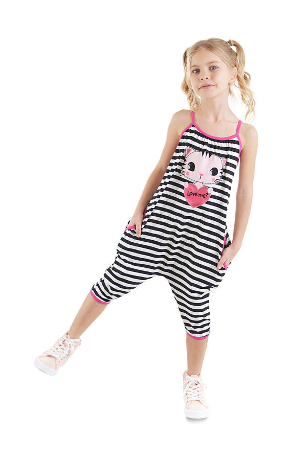 Love Me Striped Cat Sleeveless Jumpsuit for Girls - 16