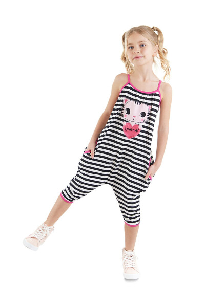 Love Me Striped Cat Sleeveless Jumpsuit for Girls - 11