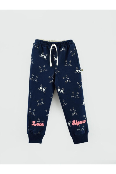 LOVE MEOW Printed Cat Pattern Girls Jogger Pants - 1