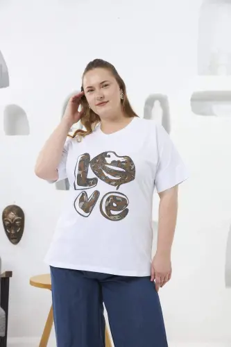 Love Stone Printed Plus Size T-Shirt White - 1
