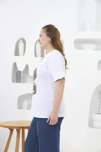Love Stone Printed Plus Size T-Shirt White - 7