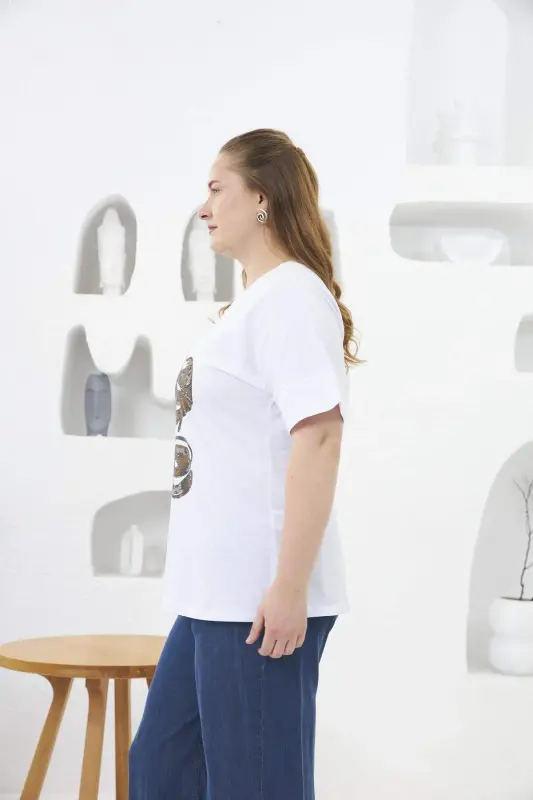 Love Stone Printed Plus Size T-Shirt White - 7