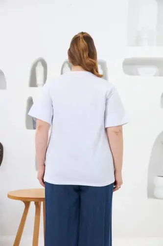 Love Stone Printed Plus Size T-Shirt White - 5