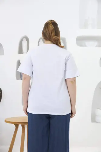 Love Taş Baskılı Büyük Beden Tişört Beyaz - 8