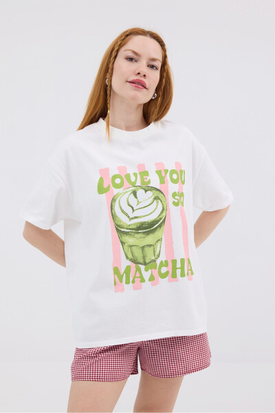 LOVE YOU SO MATCHA Yazılı T-shirt P10366 - 2