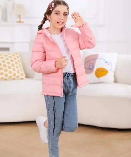 Lovekider Girls Winter Coat Shiny Gradient Lightweight Puffer Jacket 4-12Y | Down-Alternative, Windproof, Water-Resistant, Hooded, Durable Zipper, Girl Warm Winter Jacket for School Daily Outdoor Travel - 4