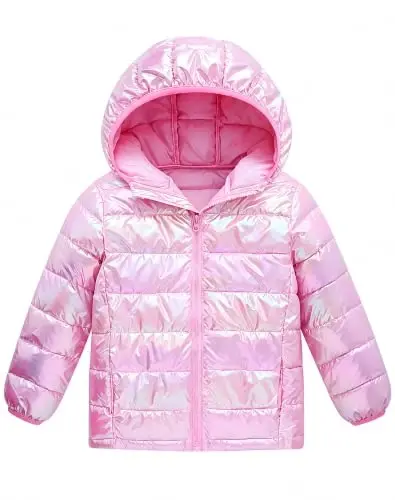 Lovekider Girls Winter Coat Shiny Gradient Lightweight Puffer Jacket 4-12Y | Down-Alternative, Windproof, Water-Resistant, Hooded, Durable Zipper, Girl Warm Winter Jacket for School Daily Outdoor Travel - 1