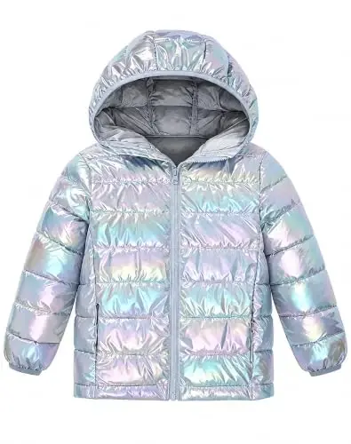 Lovekider Girls Winter Coat Shiny Gradient Lightweight Puffer Jacket 4-12Y | Down-Alternative, Windproof, Water-Resistant, Hooded, Durable Zipper, Girl Warm Winter Jacket for School Daily Outdoor Travel - 1