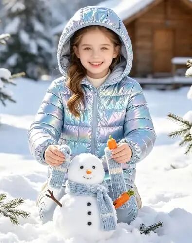 Lovekider Girls Winter Coat Shiny Gradient Lightweight Puffer Jacket 4-12Y | Down-Alternative, Windproof, Water-Resistant, Hooded, Durable Zipper, Girl Warm Winter Jacket for School Daily Outdoor Travel - Lovekider (1)