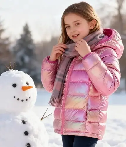 Lovekider Hooded Puffer Jacket for Girls 4-12T Down-Alternative Winter Coat Shiny Outerwear for Kids - LOVEKIDER (1)