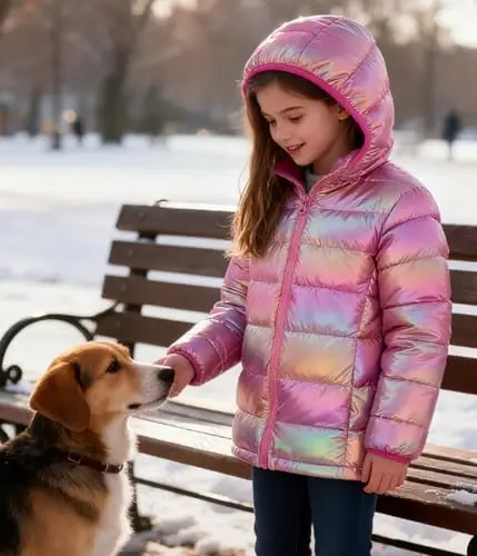 Lovekider Hooded Puffer Jacket for Girls 4-12T Down-Alternative Winter Coat Shiny Outerwear for Kids - 3