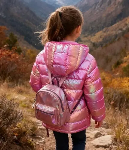 Lovekider Hooded Puffer Jacket for Girls 4-12T Down-Alternative Winter Coat Shiny Outerwear for Kids - 5