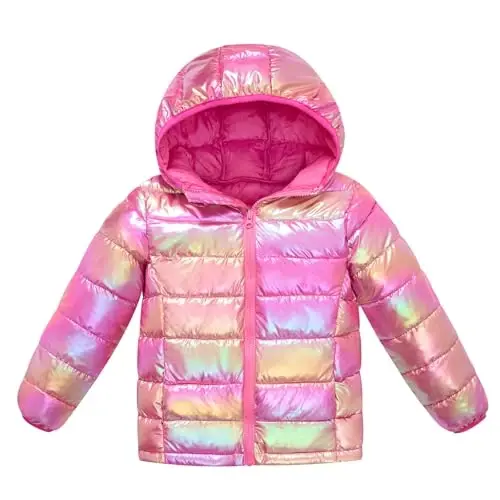 Lovekider Hooded Puffer Jacket for Girls 4-12T Down-Alternative Winter Coat Shiny Outerwear for Kids - LOVEKIDER