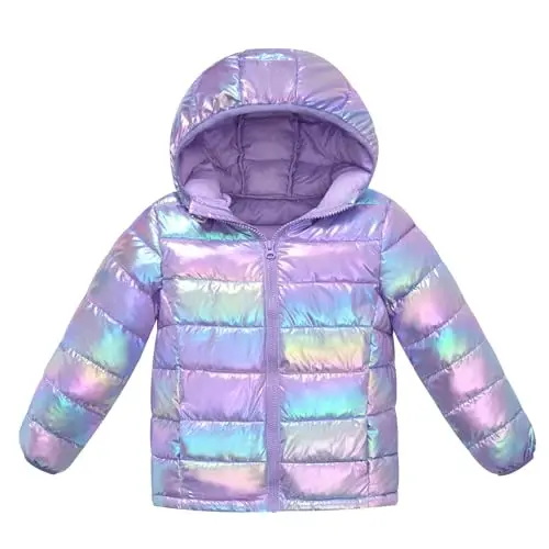 Lovekider Hooded Puffer Jacket for Girls 4-12T Down-Alternative Winter Coat Shiny Outerwear for Kids - LOVEKIDER