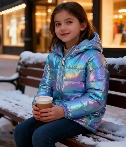 Lovekider Hooded Puffer Jacket for Girls 4-12T Down-Alternative Winter Coat Shiny Outerwear for Kids - 4