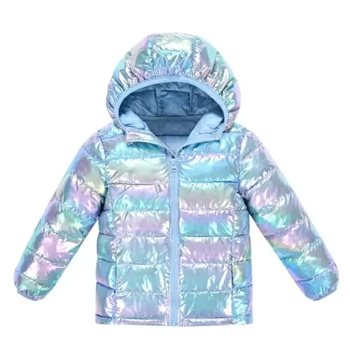 Lovekider Hooded Puffer Jacket for Girls 4-12T Down-Alternative Winter Coat Shiny Outerwear for Kids - LOVEKIDER
