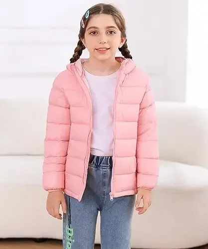 Lovekider Hooded Puffer Jacket for Girls 4-12T Packable Down-Alternative Warm Coat Shiny Outerwear for Kids Winter - 1