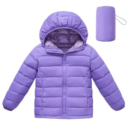 Lovekider Hooded Puffer Jacket for Girls 4-12T Packable Down-Alternative Warm Coat Shiny Outerwear for Kids Winter - 2