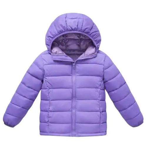 Lovekider Hooded Puffer Jacket for Girls 4-12T Packable Down-Alternative Warm Coat Shiny Outerwear for Kids Winter - LOVEKIDER
