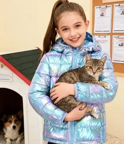 Lovekider Hooded Puffer Jacket for Girls 4-12T Packable Down-Alternative Warm Coat Shiny Outerwear for Kids Winter - LOVEKIDER (1)