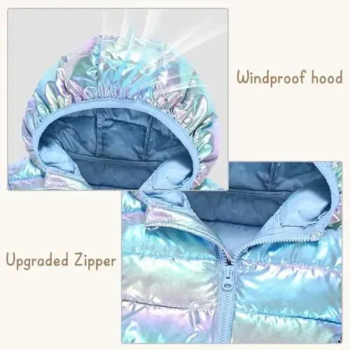 Lovekider Hooded Puffer Jacket for Girls 4-12T Packable Down-Alternative Warm Coat Shiny Outerwear for Kids Winter - 5