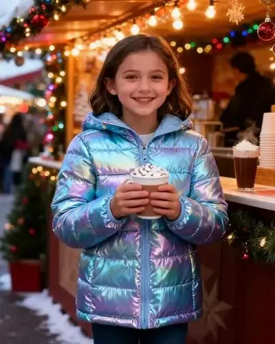 Lovekider Hooded Puffer Jacket for Girls 4-12T Packable Down-Alternative Warm Coat Shiny Outerwear for Kids Winter - 6