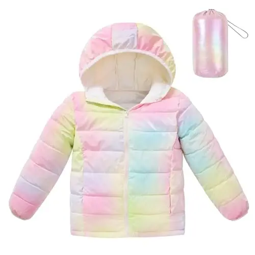 Lovekider Hooded Puffer Jacket for Girls 4-12T Packable Down-Alternative Warm Coat Shiny Outerwear for Kids Winter - LOVEKIDER