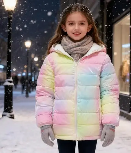 Lovekider Hooded Puffer Jacket for Girls 4-12T Packable Down-Alternative Warm Coat Shiny Outerwear for Kids Winter - 2