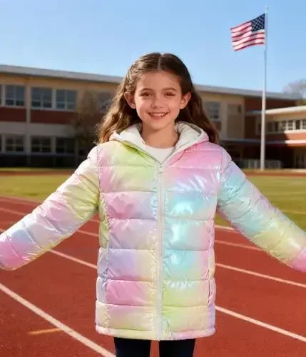 Lovekider Hooded Puffer Jacket for Girls 4-12T Packable Down-Alternative Warm Coat Shiny Outerwear for Kids Winter - 3