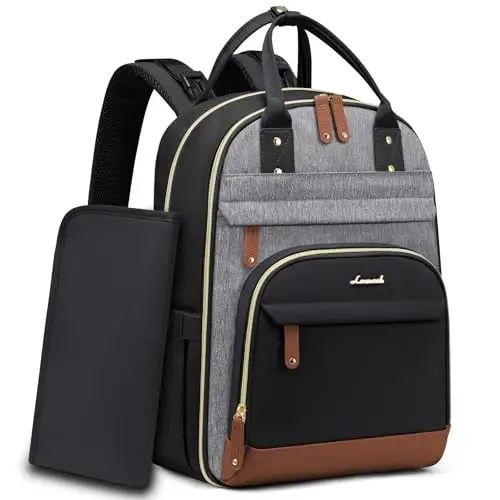 LOVEVOOK Diaper Bag Backpack, Baby Bag with Changing Pad, Large Diaper Backpack Boy Girl, Waterproof Baby Registry Bag for Mom Dad with Stroller Buckles, Black-grey-brown 