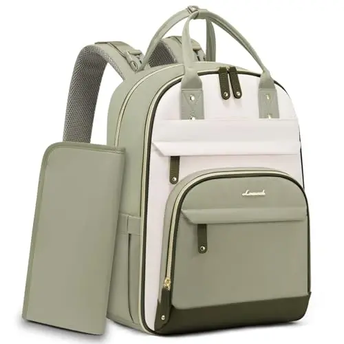 LOVEVOOK Diaper Bag Backpack, Baby Bag with Changing Pad, Large Diaper Backpack Boy Girl, Waterproof Baby Registry Bag for Mom Dad with Stroller Buckles, Light Green-beige-olive Green - 1