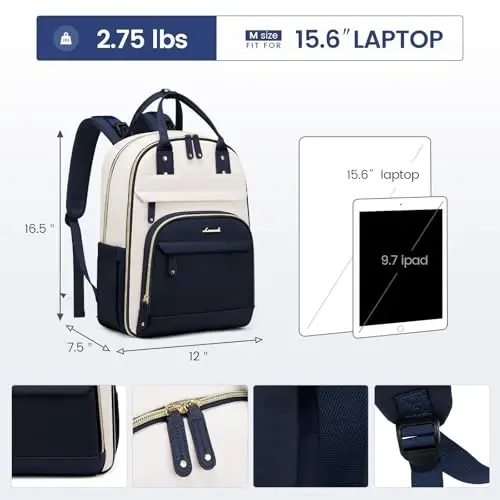 LOVEVOOK Diaper Bag Backpack, Baby Bag with Changing Pad, Large Diaper Backpack Boy Girl, Waterproof Baby Registry Bag for Mom Dad with Stroller Buckles, Dark Blue-beige - 6